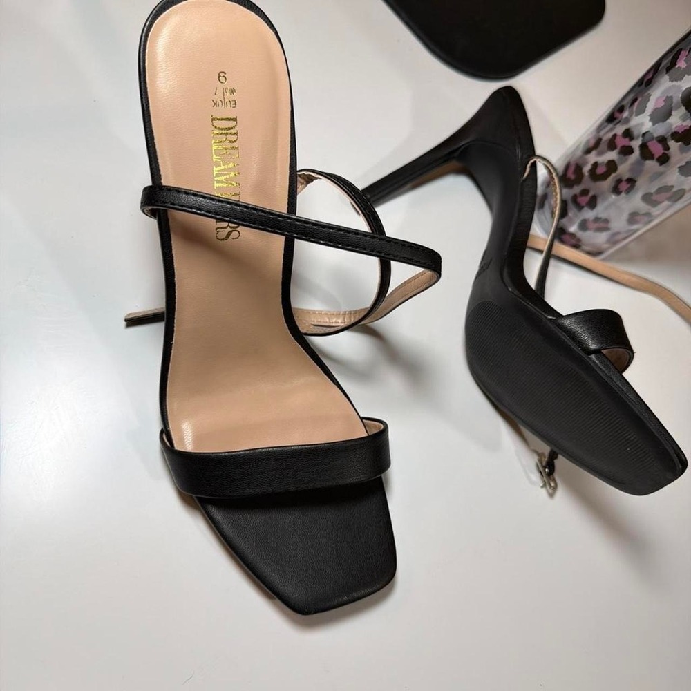 Dream Pairs black leather square toe heels